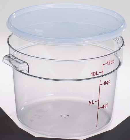 CAMWEAR ROUND FOOD STORAGE CONTAINERS Store ingredients or transport ready to serve or partially prepared foods. Clear Camwear allows for easy content identification at a glance.