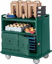 BEVERAGE SERVICE CARTS Ideal for breakfast, coffee or snack service. Use top counter to hold Cambro Beverage Servers, Versa Organizer Bins or Display Trays with Covers for food.