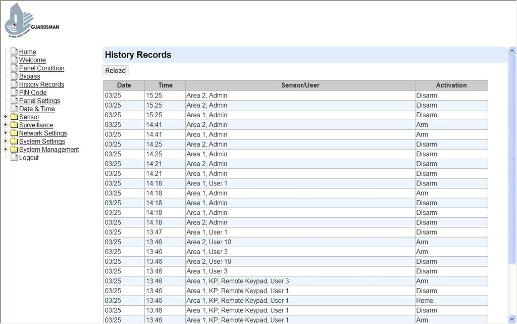 10.5. History Records You can track all the Panel Event Logs under History Records.