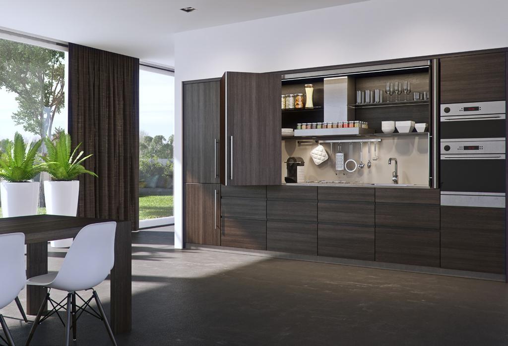 2. Exploring the Hidden Potential of a Minimalist Kitchen Folding Concepta 25 The Folding Concepta 25 folds two doors and slides them out of sight, parked flush inside the cabinet.