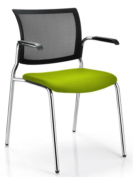UPHOLSTERED WITH ARMS AND SLED Upholstered seat Black mesh back Chrome frame