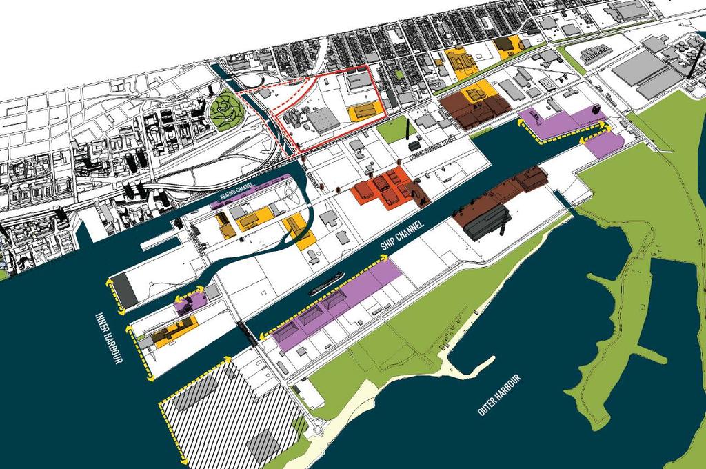 Existing Conditions - Defining Elements Heritage Buildings + Structures Active Port Uses Ports Toronto Active Port Edge Unilever Precinct