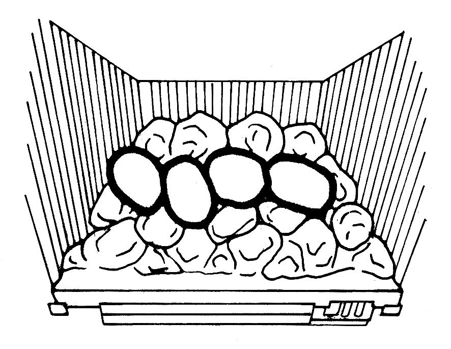 Installation Instructions 8b.5 Place the next four pebbles as shown resting between the flame baffle and the first row of pebbles, see Diagram 33. 33 9. Completion of Assembly 9.