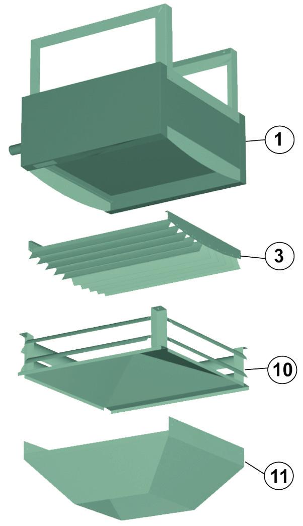 Mixing housing in three versions B3, without damper, for connection of return air duct B13, with mutually connected dampers at the top and bottom for fresh and return air B23, with connected dampers