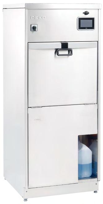 DEKO 190V SPECIFICATIONS The DEKO 190 has a large wash chamber and capacity for automatic emptying and processing of 2 bedpans with lids and 4 urine bottles simultaneously.