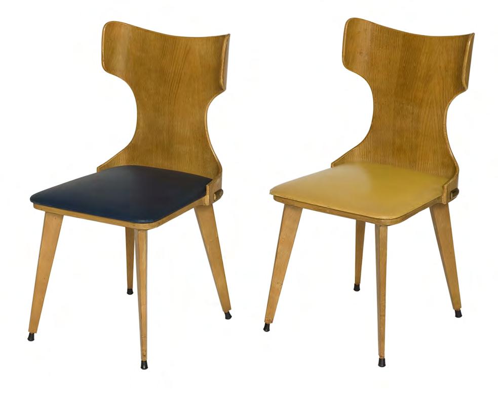 507_n 2 chairs with brass tack decoration 2 Curved multilayered plywood chairs