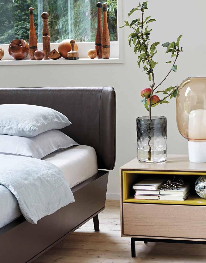 SOFT, bed, walnut/pebble, W188 D208 H78 / SOFT, bedside table, stone grey, W65 D45 H39 Aprivate place of retreat, for the most basic thing a person needs in their life: rest from bedrooom is a place