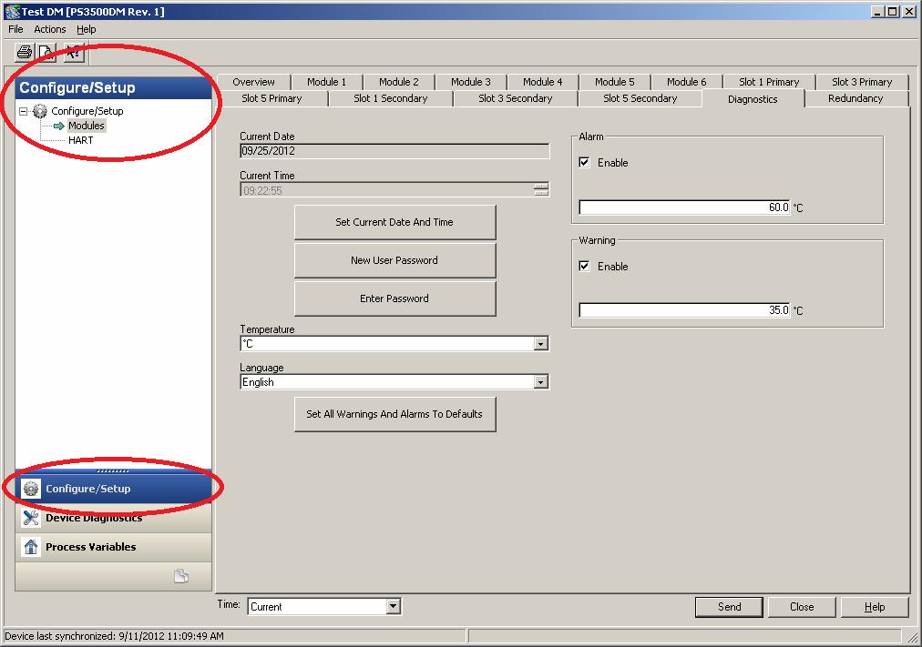 AMS/EDDL Integration 6.7.2 Diagnostic Screen A password is required to gain access to the diagnostic screen to change basic settings. Make sure the screen is in Configure/Setup, as shown in Figure 6.