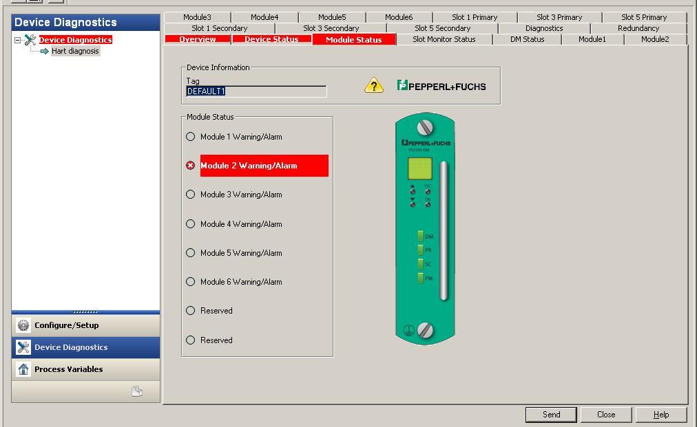 A specific module, monitor, or diagnostic module parameter that is out of specification is reflected in these status pages, turning the tab red to indicate a warning/alarm condition. Figure 6.