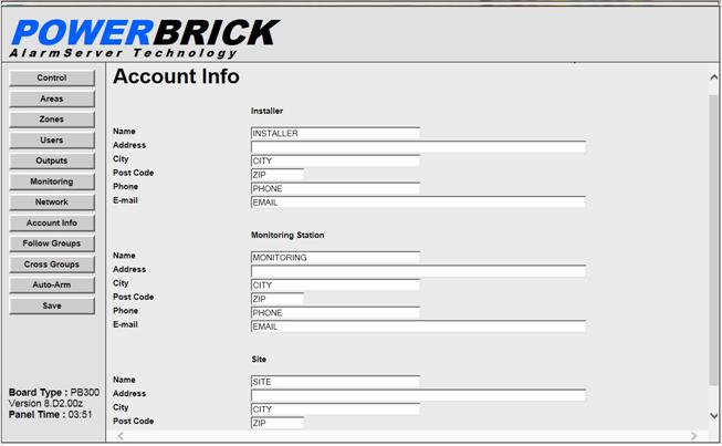 Account Info The Installer Name, Monitoring Station and Site details
