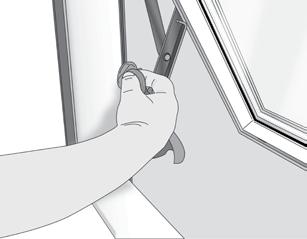 When pushed outwards, the top of the sash can be pulled gently downwards toward the bottom of the window.