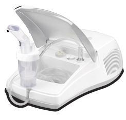 The nebulizer converts the medication solution into an aerosolized mist which is inhaled by the patient