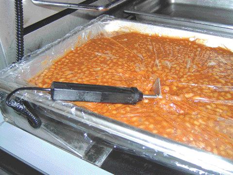 Other Product Two (1 pan baked beans) Probe 2 Probe 3 Covering Product 1. Covering product is recommended but not absolutely required. 2. If used, plastic wrap/aluminum foil must be placed in direct contact with product surface.