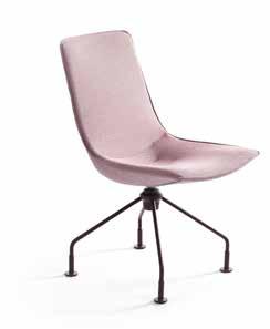 Comet is a chair with many options, available with high or low back, with or without armrests of thin, flat loop steel around the back, and two base options: a four-leg swivel base with glides, and a