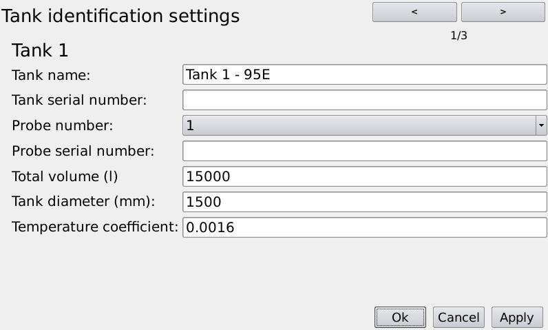 Figure 7. Tank identification settings Do the tank settings in the following order in the Tank iidentification settings-tab (1/3): 1. Tank name. Write the desired tank name to this field.