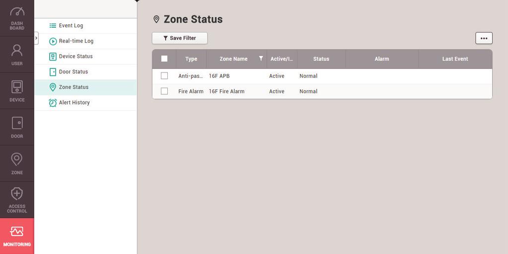 Monitoring Zone Status You can create a filter to sort the data for certain zones.