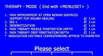4.6.3. Therapy-Mode with the up/down buttons choose the therapy mode, which is used in various applications, where the laser light should stimulate.
