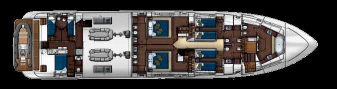 62 Berths 8/10 + 5 crew 63 Head compartments 5/6 + 2 crew Standard version with media room on main deck and 4
