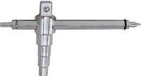 Convertible from standard manual operation to automatic control with thermostatic control heads. Chrome plated.