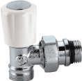 342 Angled isolation and balancing valve. Chrome plated.  Code Radiator Connection Pipe Connection Cv Lbs USD 338452 ½" straight ¾" conical 3.1 0.