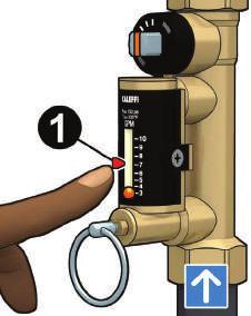 With the aid of the flow rate indicator (1), mark the desired flow rate. B.