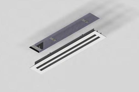 The Drop-in linear diffuser has flat ends to fit neatly inside the tees. Rickard recommends additional support to give the diffuser additional stability and support.