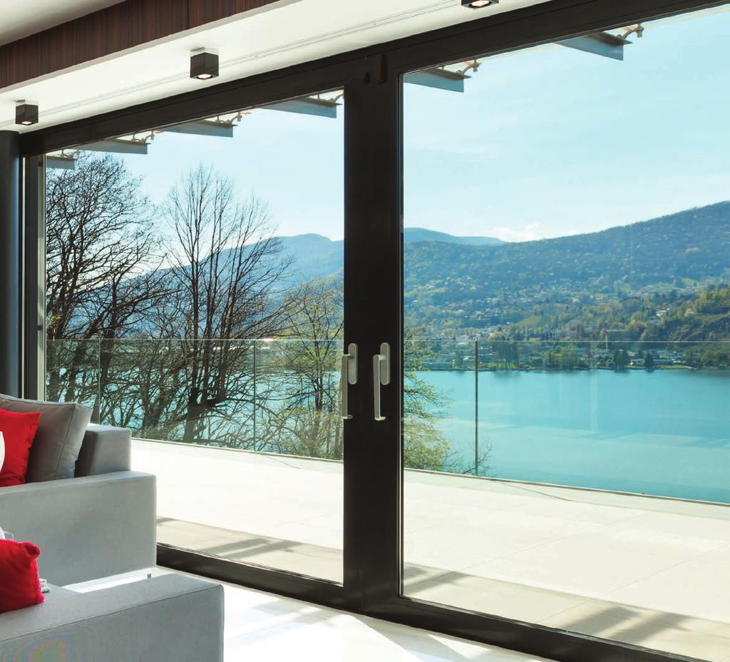 With brushed steel handles as standard, our Lift & Slide patio doors allow natural light into the room space, with slim frame sightlines and panel widths of up to 3m high x 2.5m wide.