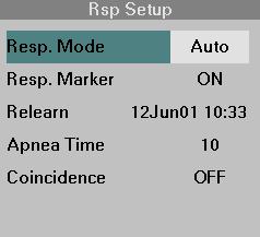 Respiration Monitoring Settings RESPIRATION MONITORING SETTINGS Rsp Mode To enable respiration monitoring, select the Auto or Manual Respiration Monitoring Mode.