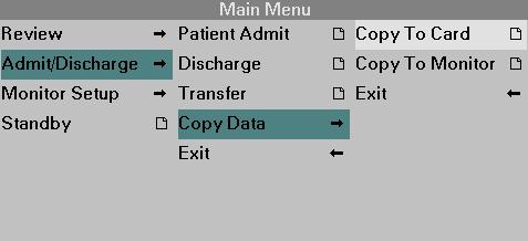 DATA TRANSFER STEPS: Copy to Card CAUTION: Before a copy, the monitor erases all contents of the card. 1. Insert a memory card into the memory card slot on the right side of the source monitor. 2.
