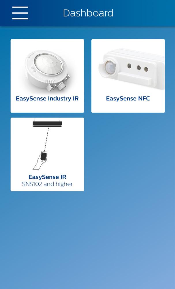 Philips Field Apps: EasySense NFC and EasySense IR Note: Use of IR requires a speci c IR dongle from Philips to configure and group from oor level (order dongle part number 9290 016 51106).
