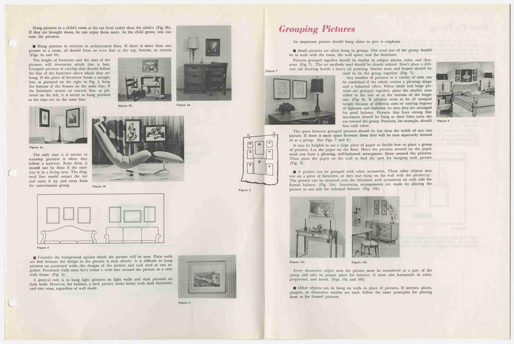 Hang pictures in a child s room at his eye level rather than the adult's (Fig. 3b). If they are brought down, he can enjoy them more. As the child grows, you can raise the pictures.