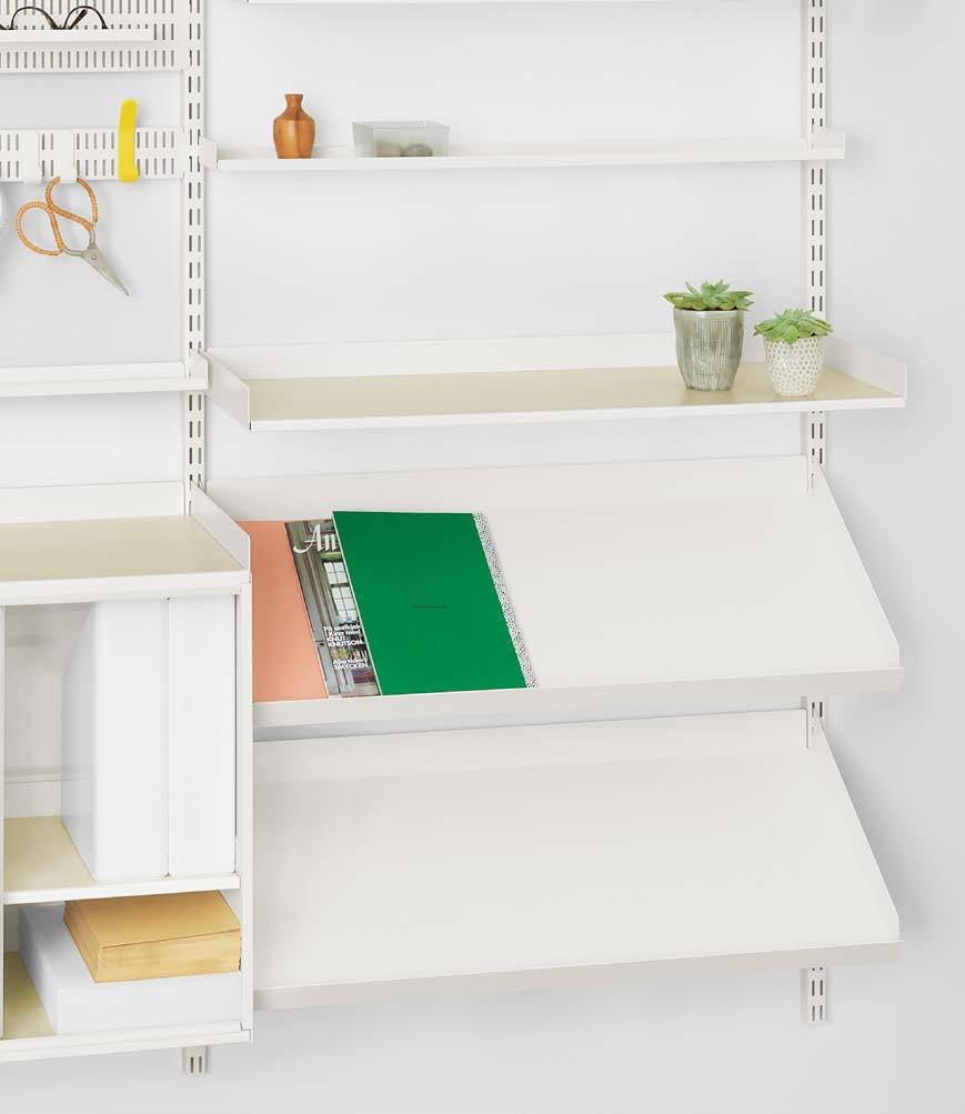 The shelf tray is adapted for our plastic boxes. Inserts with a feeling of wood impart that little extra.