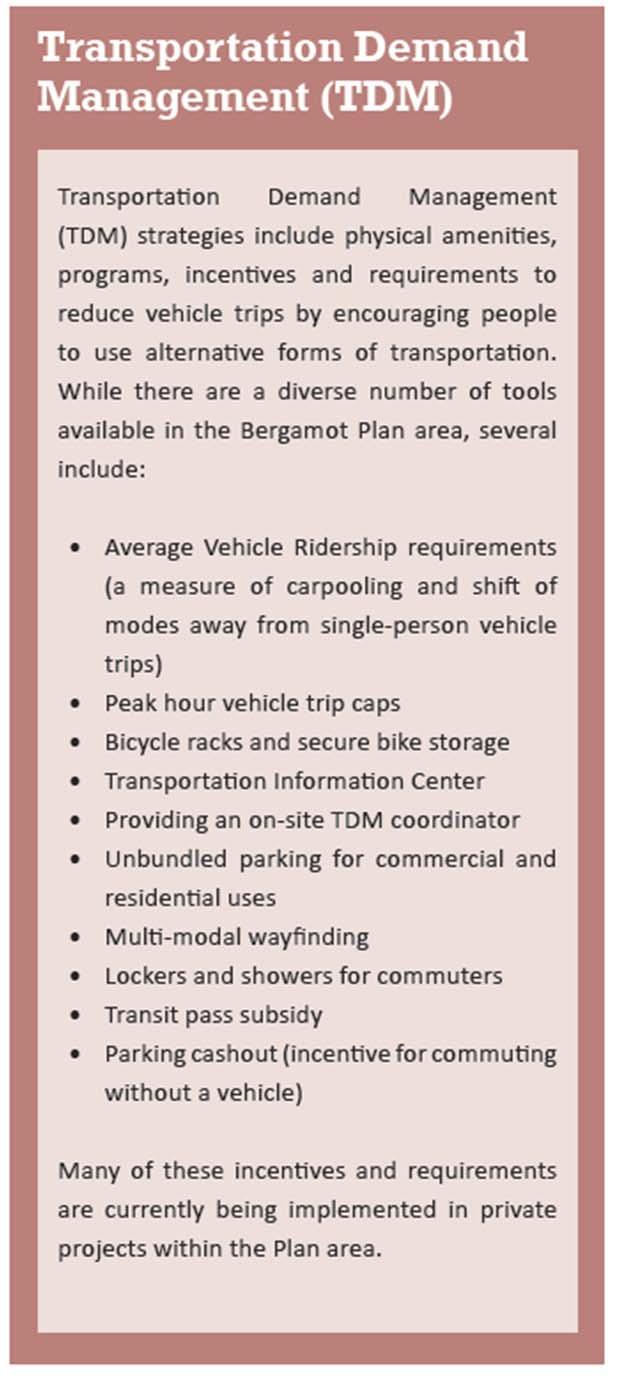Parking TRANSPORTATION MANAGEMENT Active Management to Reduce Congestion and Vehicle Trips TMA formation underway Required TMA participation in Development Agreements