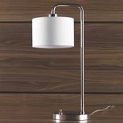 : from $79 Berlin t able or f loor lamp, stainless steel/white fabric shade. H¾/7½. : $9 Dublin t able lamp, aluminum.
