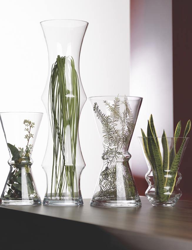 Hot Stuff : $ 9 Half vase, clear glass. H5¾. $ 59 Half vase, cognac-color ed glass. H¾.