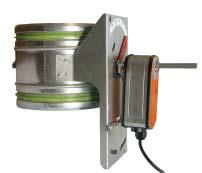 The shut-off damper is prepared for external insulation and has arrows showing the damper blade position.