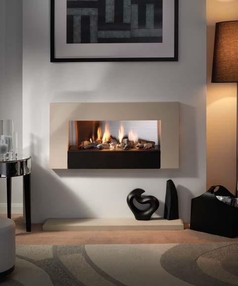 This panoramic cast frame offers contemporary styling and minimalist elegance, especially when shown with the complementary curved granite hearth.