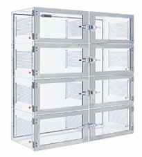 mensions (W" x D" x H") Two Chambers Per Tier No. of Doors I.D. of Shelves (useable area) (W" x D") Static Dissipative* Clear Acrylic*** Amber Acrylic*** Includes Select appropriate Bow Guard** quantity for your PVC desiccator 45 x 24 x 36 6 19.