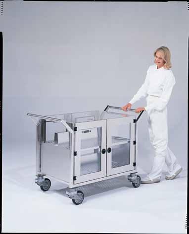 B Stainless Steel Frame (shown with optional shelves) A Polyethylene Frame C Cushioned ride for optimal product protection of wafers and other delicate parts.