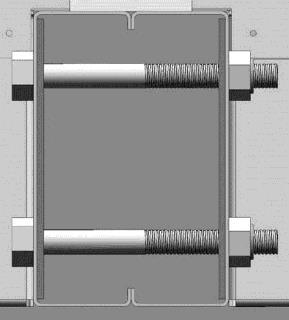 Align modules and insert bolts through the bolt holes in the base rails of two adjacent modules. Secure with nuts to pull the bases of the two modules together tightly.