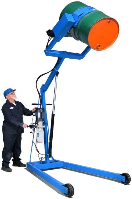 Dimensions (refer to chart) Model 400A-96SS-125 Stainless Steel frame, 96 (244 cm) maximum pour height, Battery power lift, manual tilt Model 400A-72 72 (183 cm) maximum pour height, hand pump drum