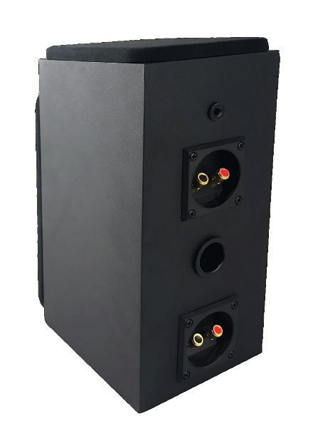 At the speaker end, the satellite and center channel speakers feature spring loaded binding posts, which can accept bare speaker wire (up to 9 AWG) or pin plugs.