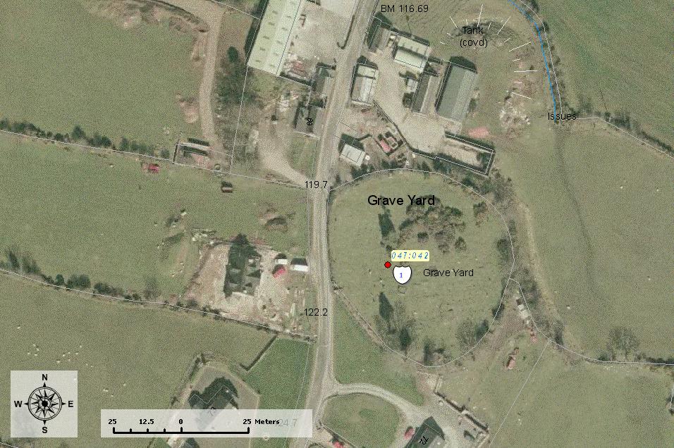 Figure 2 Google-Earth image of the graveyard at Drumgath.