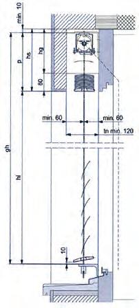 Limit dimensions bk Width of construction (rear edge of guide rails for guide cable=lenght of slats) Minimum Crank drive 550mm Motor drive 625mm Maximum Guide rails 4500mm Guide cables 5000mm