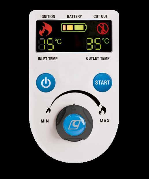 CONTROL PANEL BATTERY CHARGE LEVEL Burner indicator Water outlet