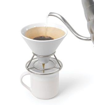 Dripper uses a #2 cone filter, which is not included. Makes up to 1-4 cups of pour-over, filtered coffee. Mug capacity 280 ml (9.