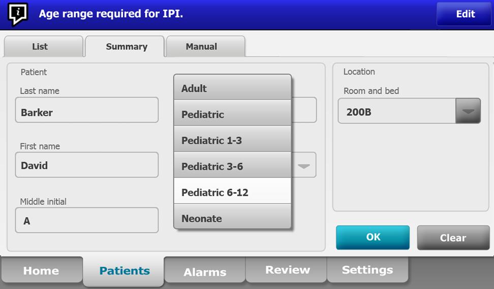 124 Patient monitoring Welch Allyn Connex Devices If you are monitoring a pediatric patient, the following additional considerations apply when you select patient type: Pediatric patients fall into