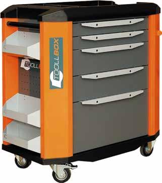 The drawers of the tool cart are fixed by a central lock mechanism and may be locked with a padlock.