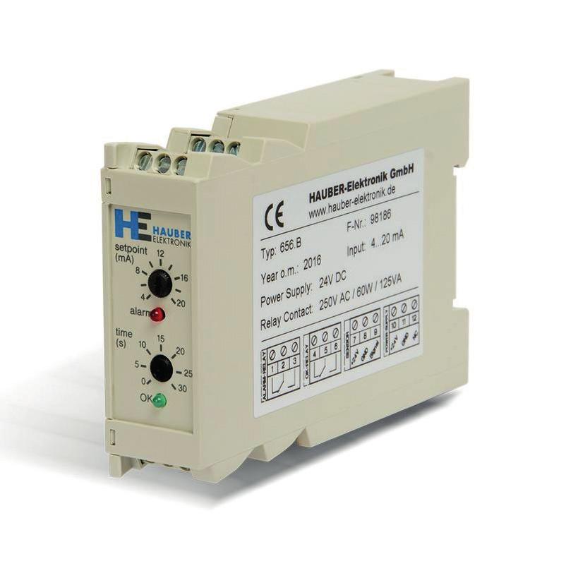 Electronic evaluation device 656 Series Suitable for HE100 Measurement channels 1 Main alarm The 656 Series electronic evaluation device is designed for top hat rail mounting.