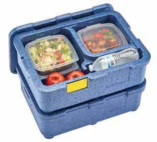 and catering. The insulated compartments keep hot and cold foods separate to maintain safe temperatures.